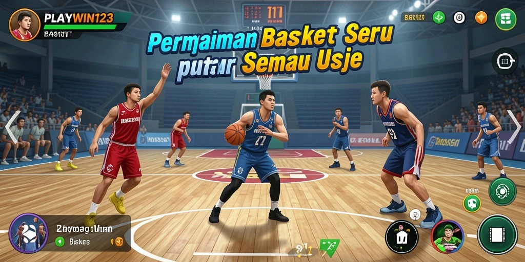 Antarmuka seru dari PLAYWIN123 menampilkan aksi permainan basket yang menegangkan.